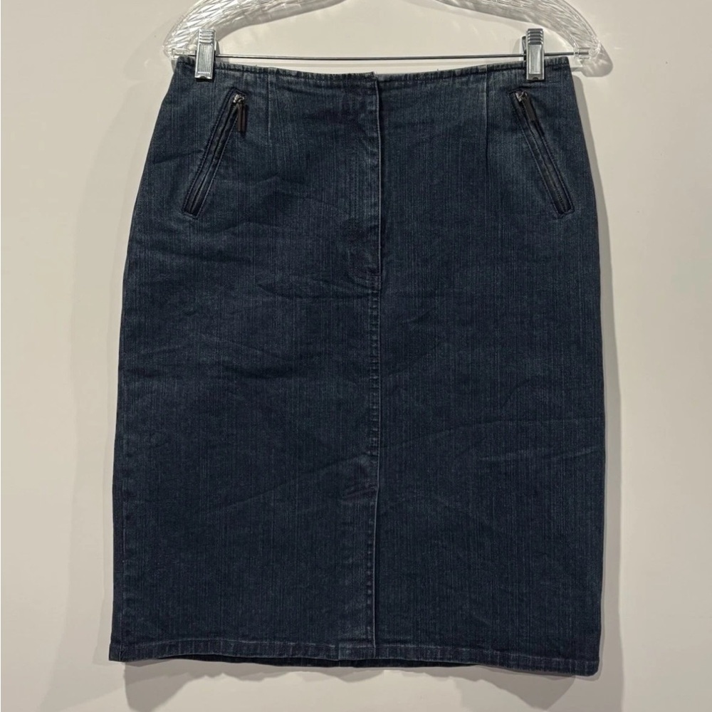 Talbots Womens Dark Wash Denim Pencil Skirt Stretch Zip Pockets Blue Size 8